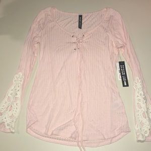 NEW pink and white tie-up sweater